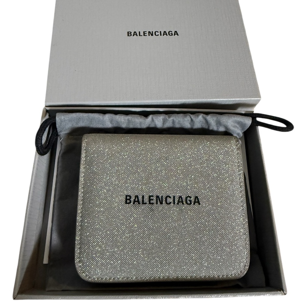 BALENCIAGA CASH FLAP COIN AND CARD HOLDER SPARKLING FABRIC IN SILVER